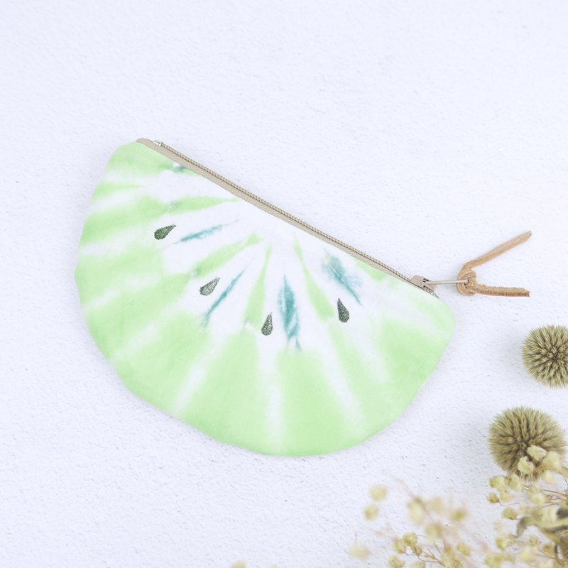 奇异果 手染零钱包 - 零钱包 - 棉．麻 绿色