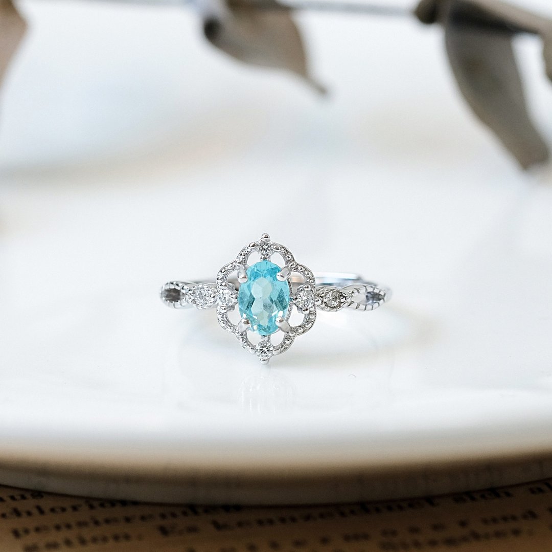 磷灰石 Apatite 925纯银 戒指 爪镶宫廷华丽 - 戒指 - 纯银 蓝色