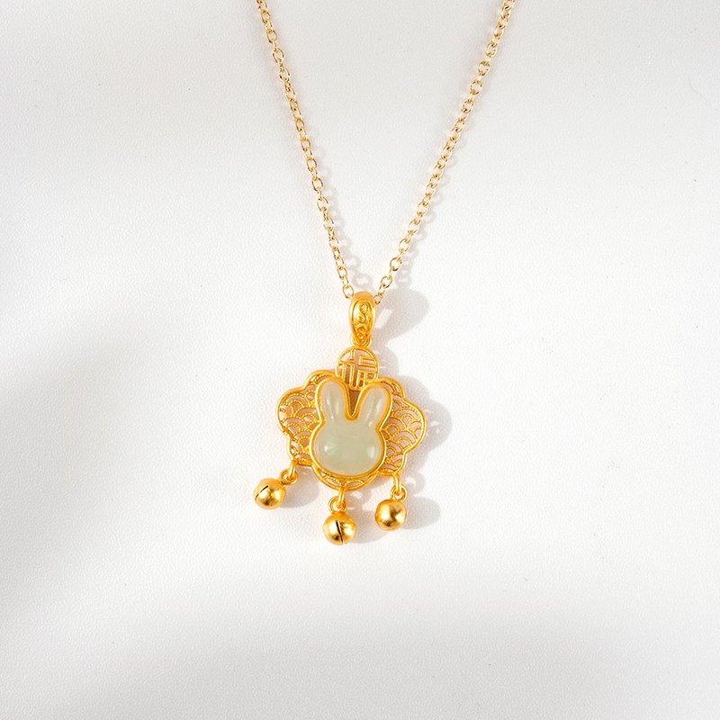 【玉兔如意锁】和田玉项链 - 项链 - 玉石 多色