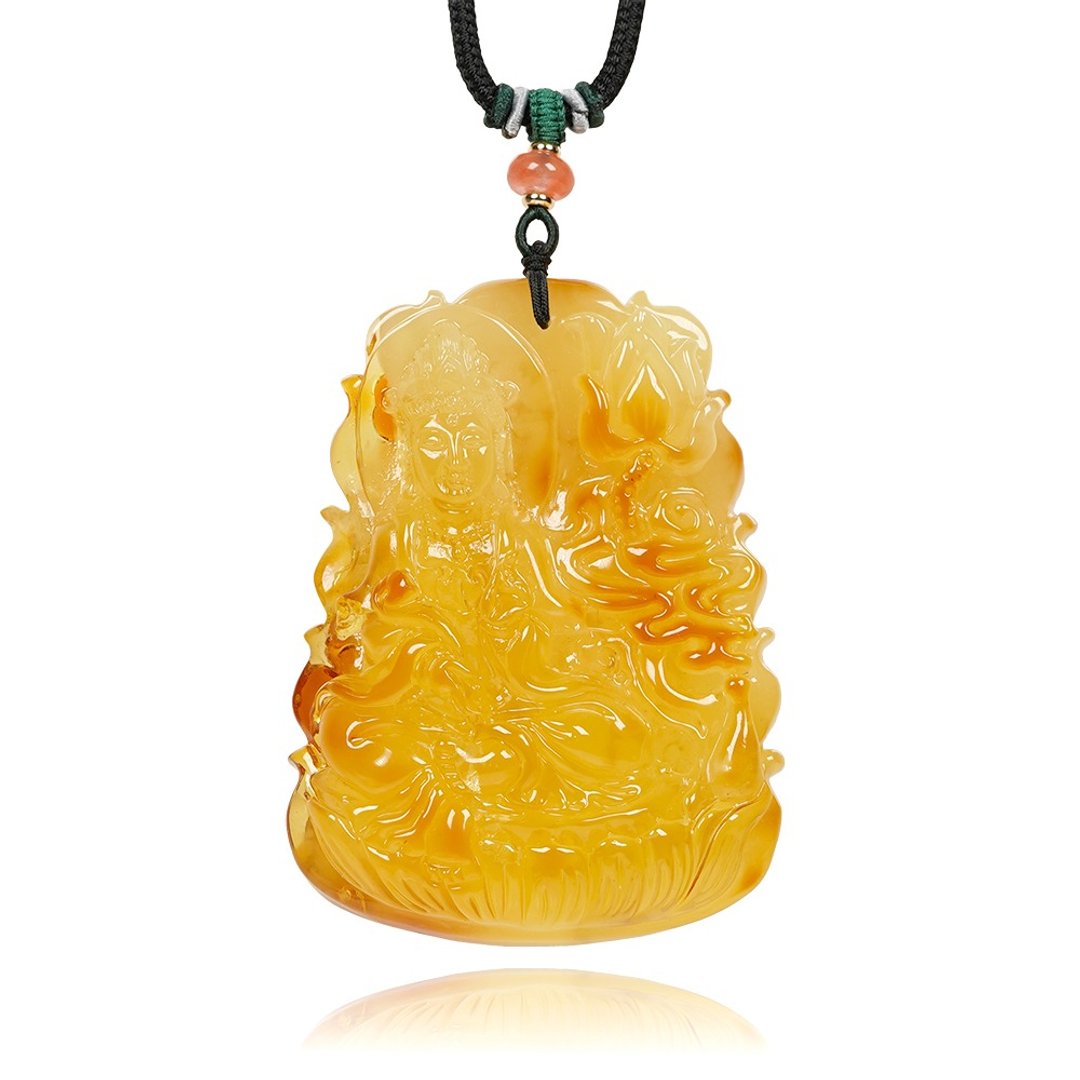 【正佳珠宝】蜜蜡琥珀 顶级红皮金绞蜜 66.6g 观世音菩萨 - 项链 - 半宝石 多色