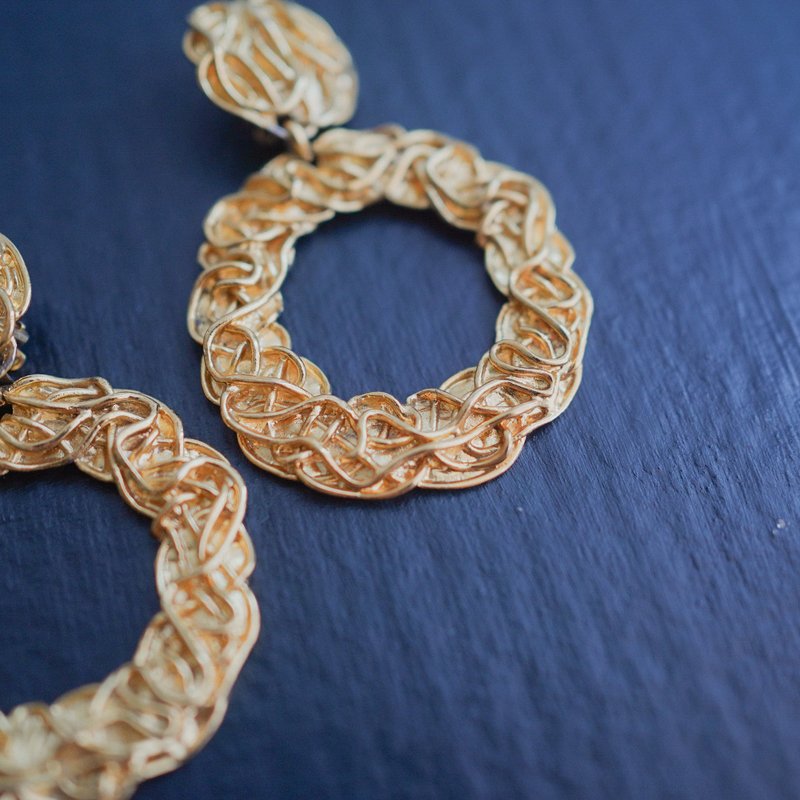 大气大耳环 经典镀金古董饰品耳夹 vintage - 耳环/耳夹 - 其他金属 金色