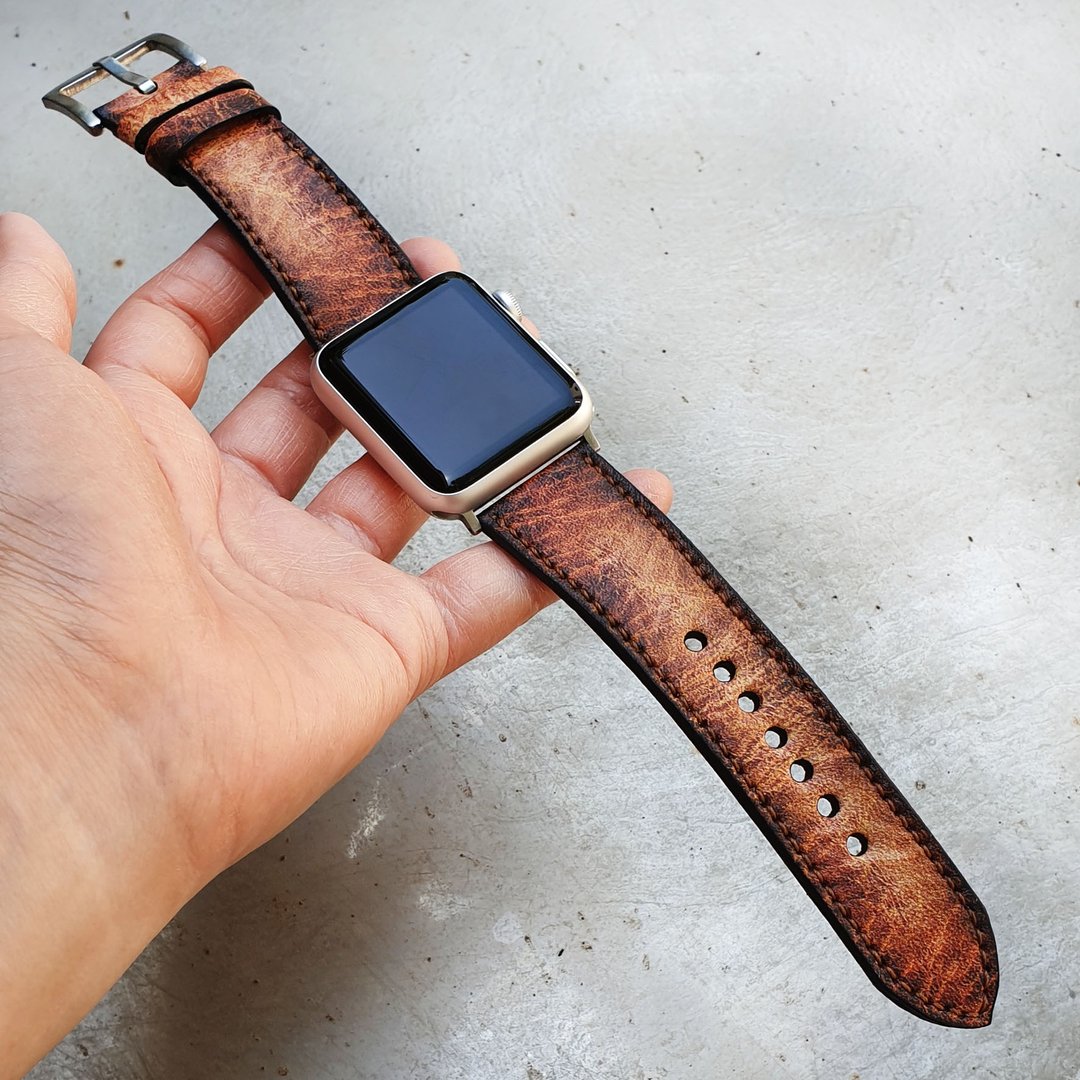 Vintage Apple Watch Band手工系列5系列4系列3系列2系列1 - 表带 - 真皮 咖啡色