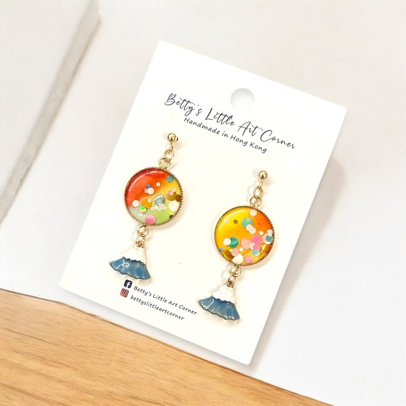 酒精墨水艺术耳环 - 小富士山 - 耳环/耳夹 - 其他材质 多色