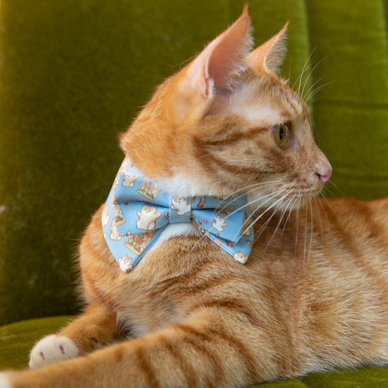 猫猫软糖 独家手绘猫星人图案喵仔宠物项圈 领结造型蓝色围脖 - 项圈/牵绳 - 其他人造纤维 蓝色