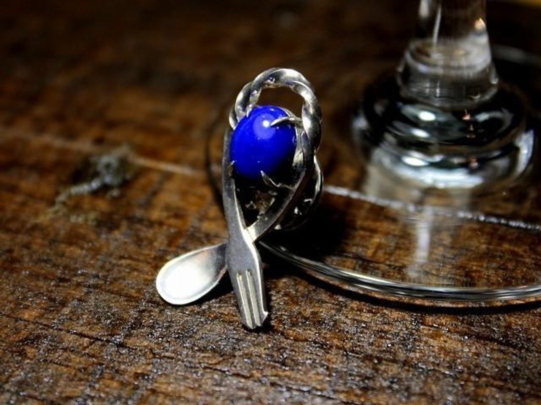 为调酒师制作的搅拌匙胸针　青金石 - 胸针 - 宝石 银色