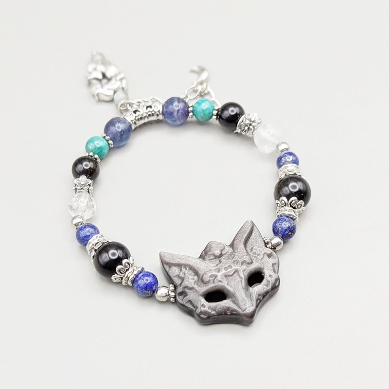 天然水晶 狐狸面具 银曜石 青金石 天河石 手环 波希米亚风格 - 项链 - 水晶 黑色