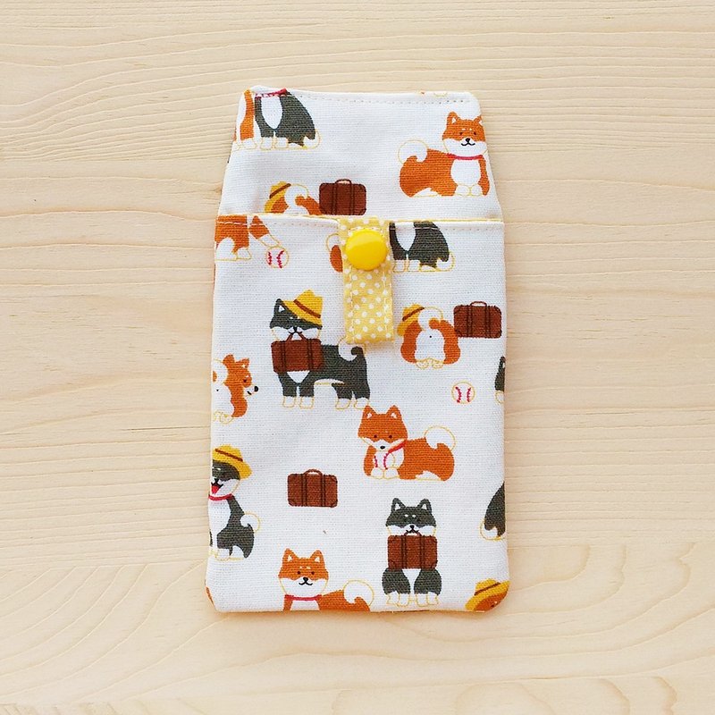 日本柴犬口袋型笔袋/附证件袋 - 铅笔盒/笔袋 - 棉．麻 橘色