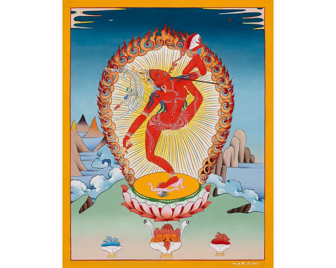 金刚瑜伽母唐卡 - 智慧与转化的激烈女神 | 神圣的西藏艺术 - 墙贴/壁贴 - 其他材质 多色