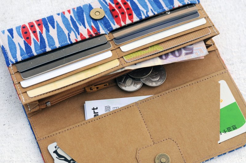 古布 红色豆荚 水洗牛皮纸长夹  超轻量/皮夹/最后一个 有纸盒 - 皮夹/钱包 - 纸 蓝色