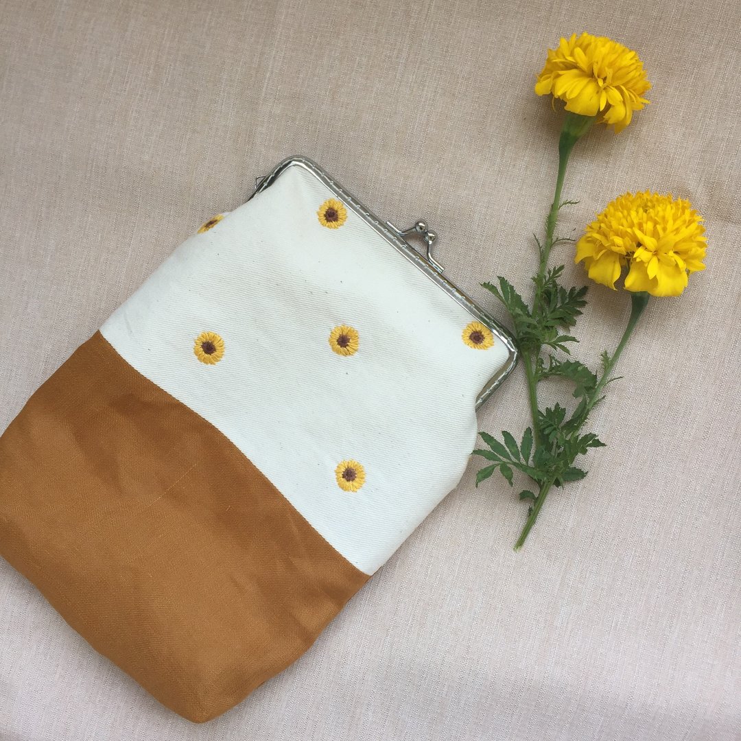 Linen Frame bag  - 手提包/手提袋 - 绣线 黄色