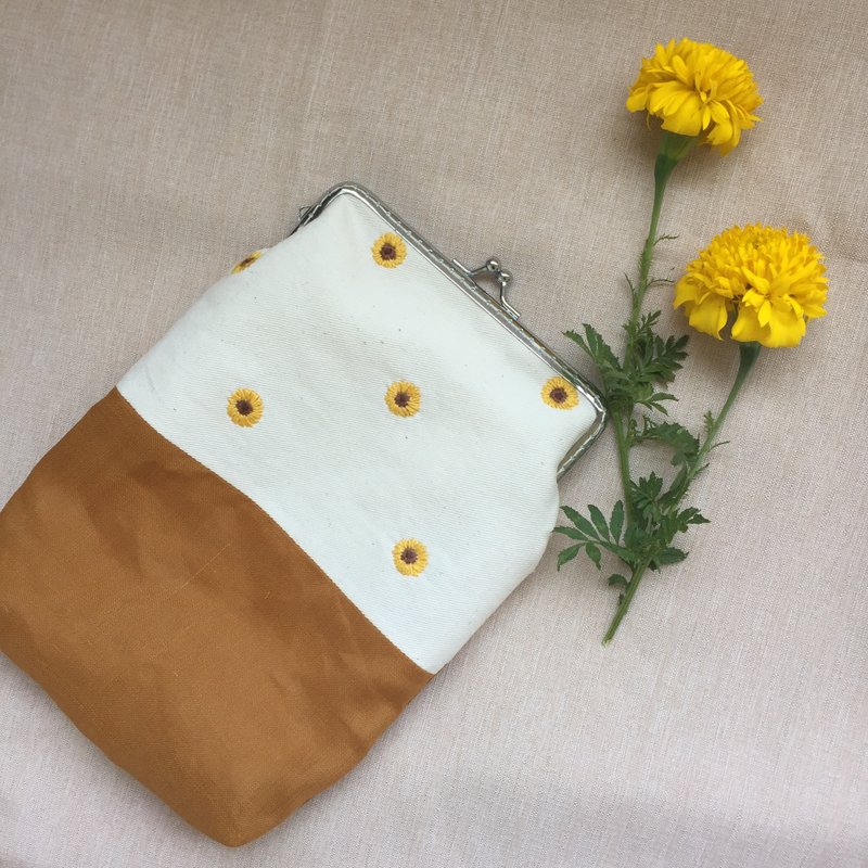 Linen Frame bag  - 手提包/手提袋 - 绣线 黄色