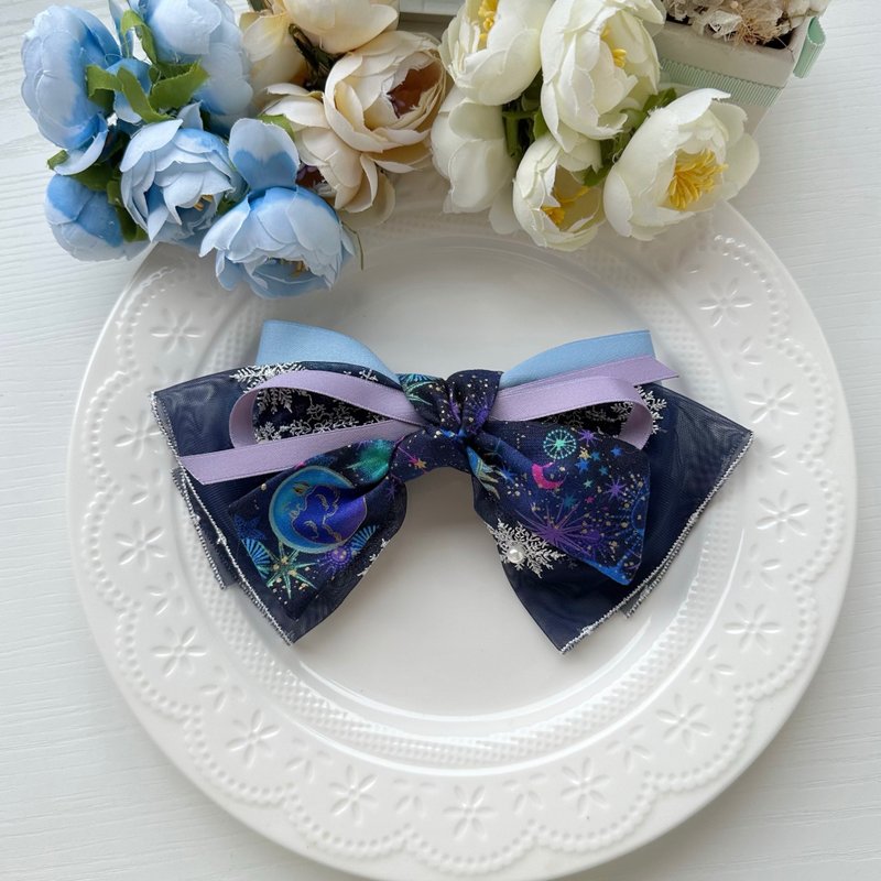 弹夹-棉布蕾丝浪漫风格发夹发饰-深蓝宇宙 - 发饰 - 其他材质 蓝色