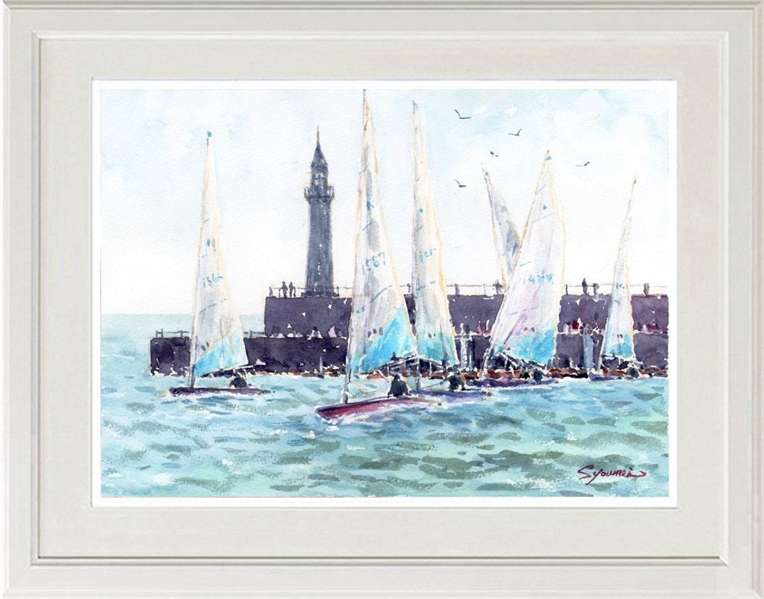 原创水彩画帆船/江之岛游艇港 - 海报/装饰画/版画 - 纸 蓝色