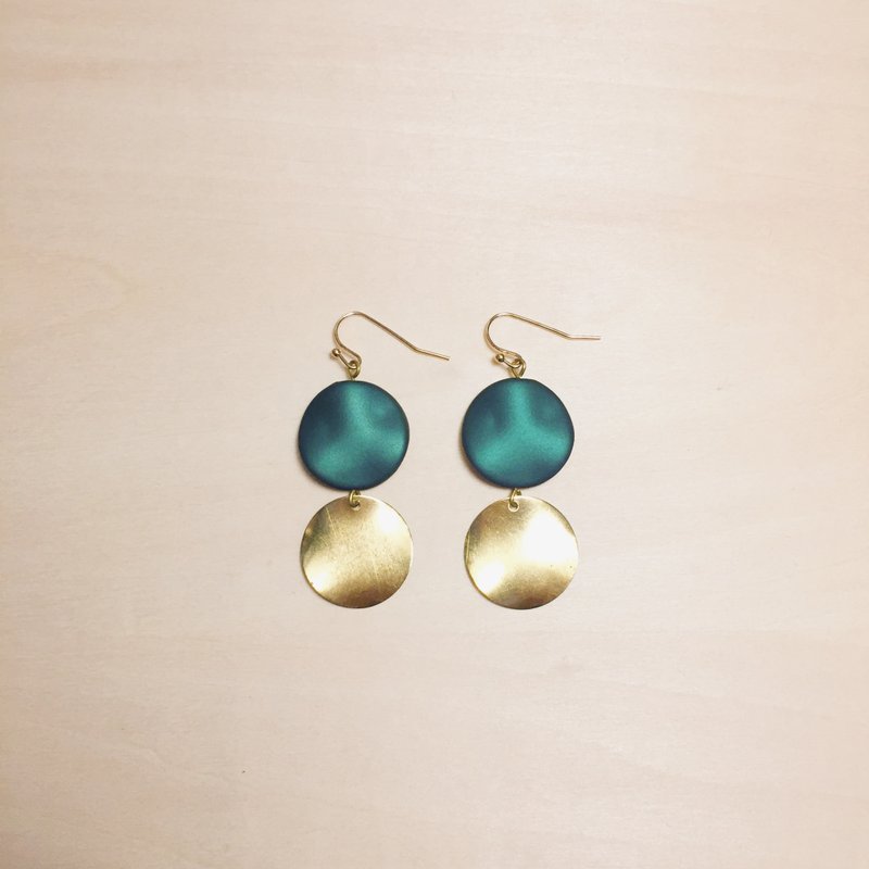 复古不规则磨砂绿圆片双圆耳环 - 耳环/耳夹 - 铜/黄铜 绿色