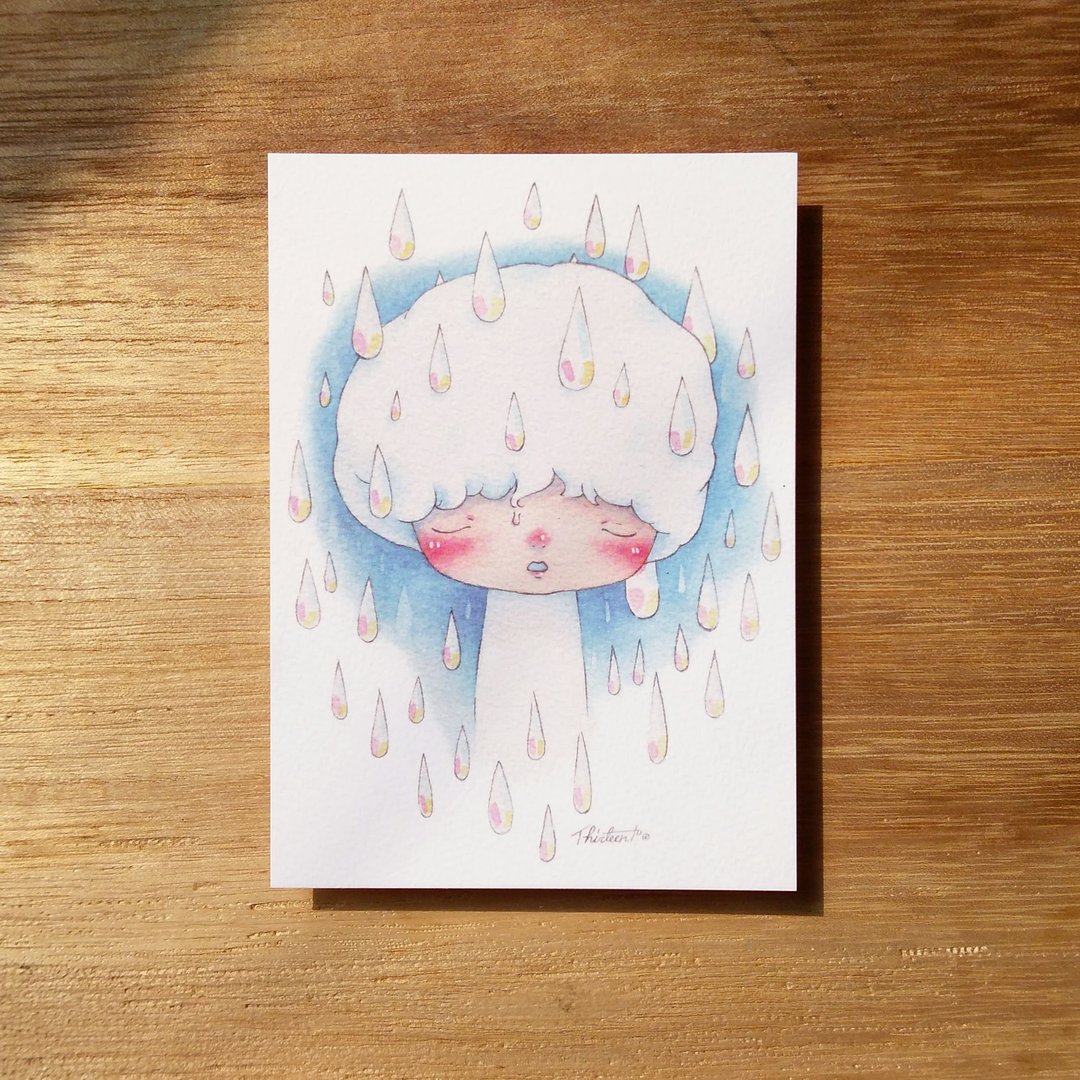 烦恼的重量  雨滴  水彩插画明信片 - 卡片/明信片 - 纸 蓝色