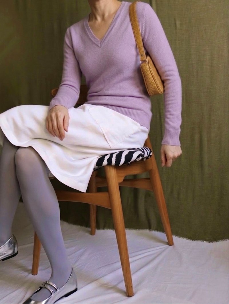 暮山紫 85% 喀什米尔山羊绒换季合身 V 领毛衣 - 女装针织衫/毛衣 - 羊毛 