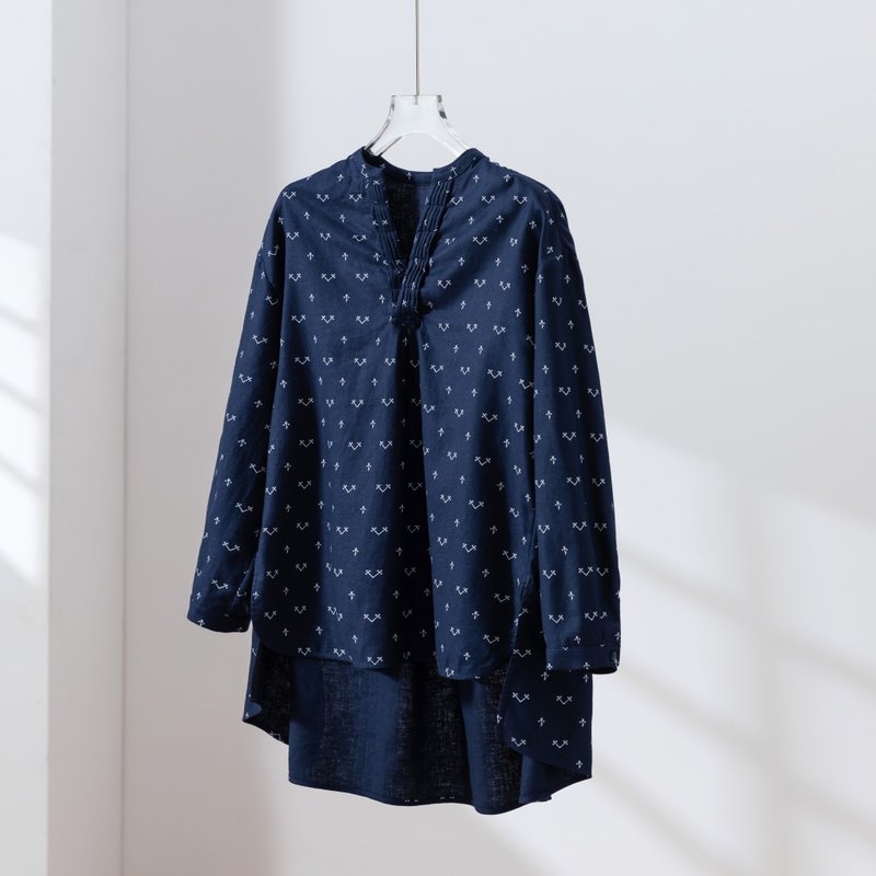 宽松又有气质的长袖衬衫 | 棉麻 | 251004-1 - 女装上衣 - 棉．麻 蓝色