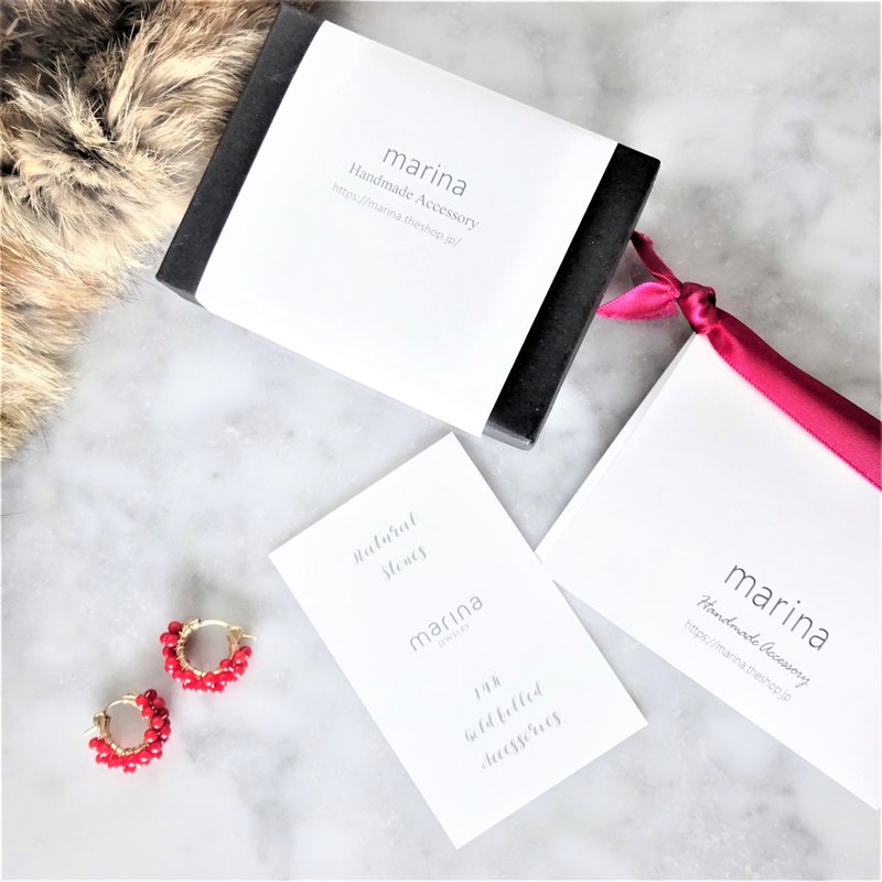 14 kgf with gift wrapping Red Coral ♡ wrapped pierced earring / earring - 耳环/耳夹 - 宝石 红色