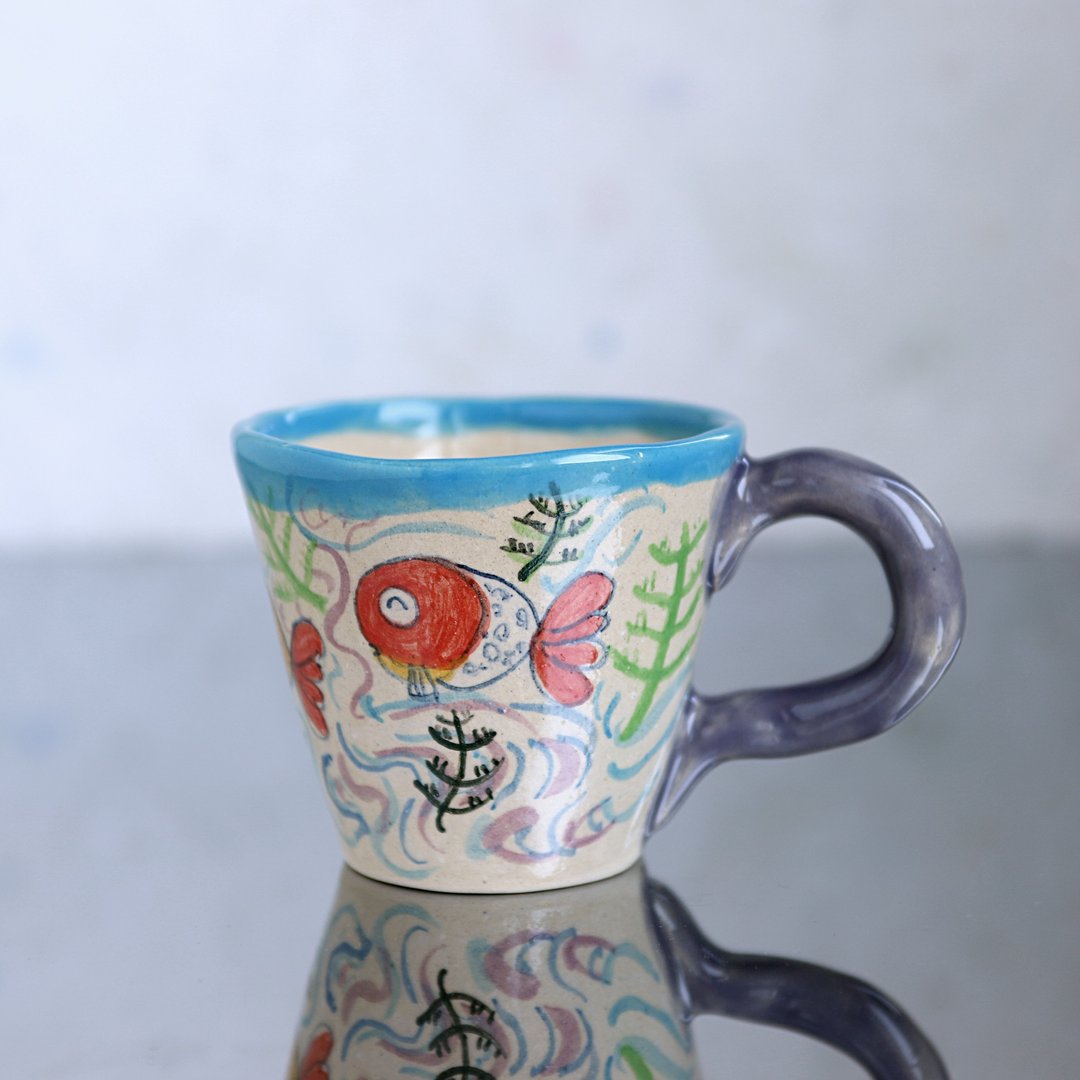 Hand-bending mug / purple handle - 其他杯子 - 陶 紫色