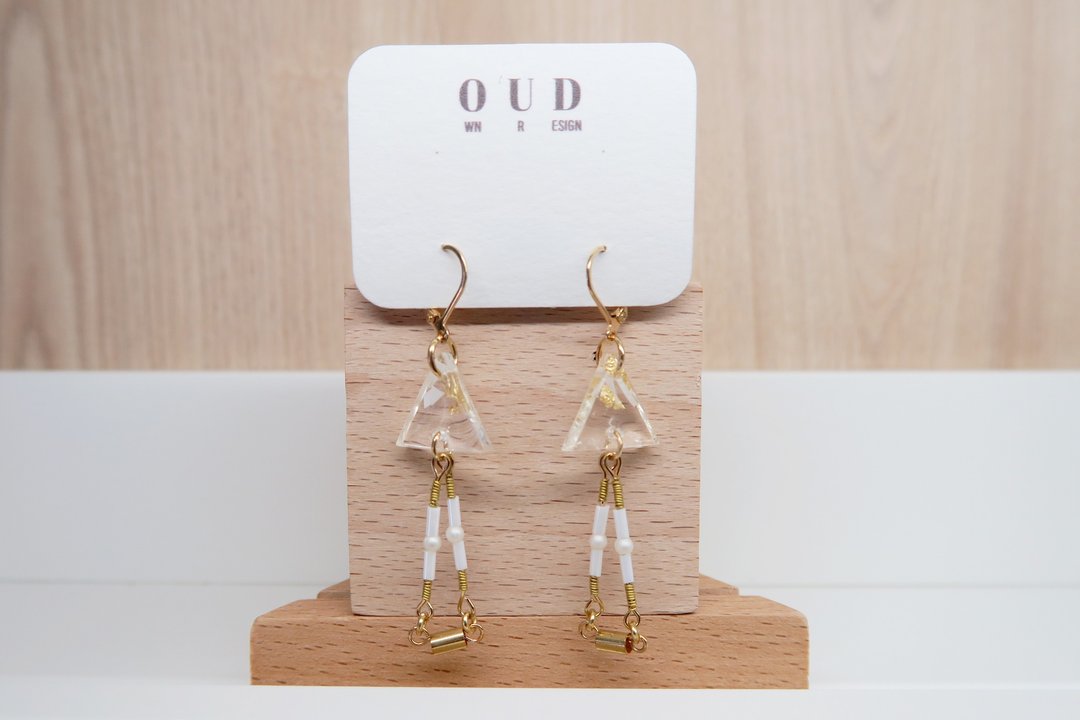 OUD原创.手工饰品.几何系列14K包金.金箔透明三角金线耳环/耳夹 - 耳环/耳夹 - 贵金属 金色