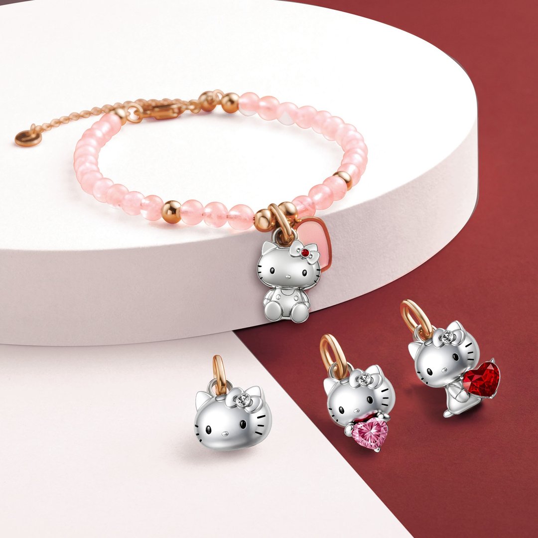 Hello Kitty 特别版 定制化刻字 纯银宝石珠饰手链 (2 色) - 手链/手环 - 宝石 红色