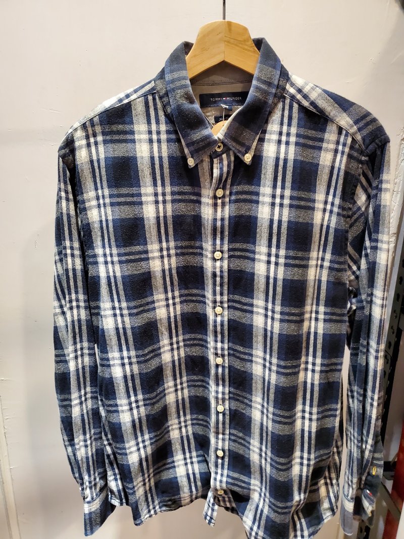 有礼貌穿搭 日本古着 tommyhilfiger 法兰绒 格纹 长衬 f有礼貌穿 - 男装衬衫 - 棉．麻 蓝色