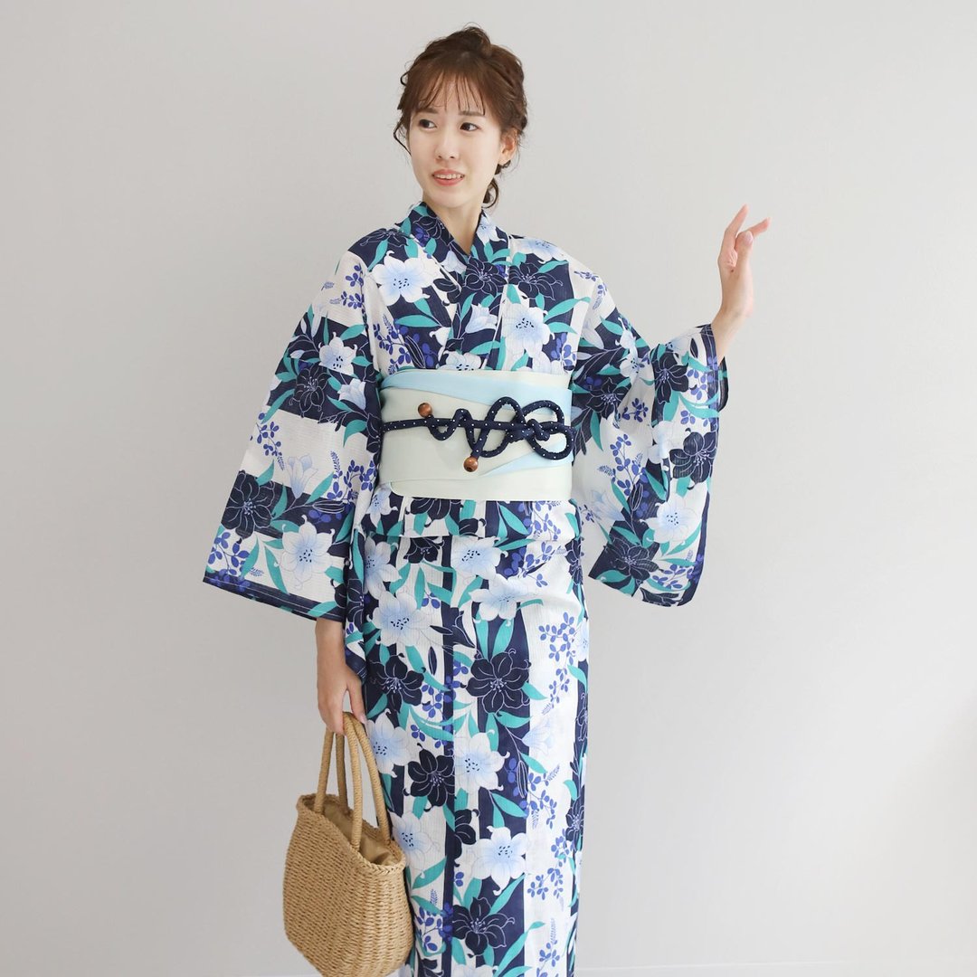 日本 和服 梭织 浴衣 女性 浴衣 腰封 2件组 F x08-23 yukata - 其他 - 棉．麻 白色