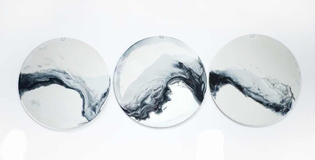 【Black &amp; White 山水长画・月球体・手工挂墙装饰】30cm x 三 - 摆饰 - 木头 银色