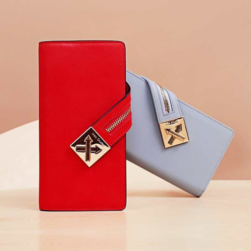 【SALE】心锁系列长款真皮女士钱夹带迷你随身小背包不退换 - 皮夹/钱包 - 真皮 红色