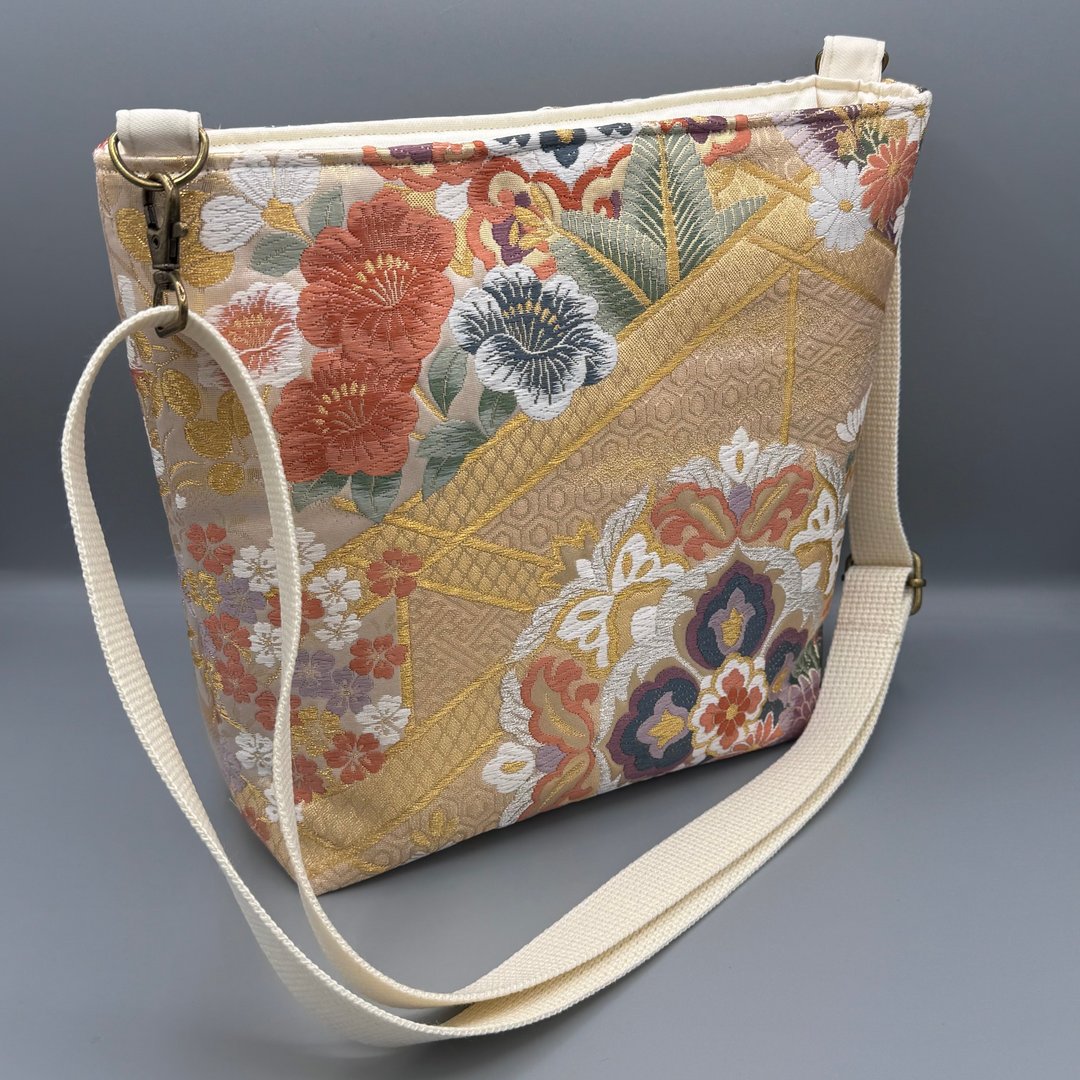 和服腰带 手工制作 重制 唐织 丽花垣华文 正绢 斜肩背包 - 手提包/手提袋 - 丝．绢 金色