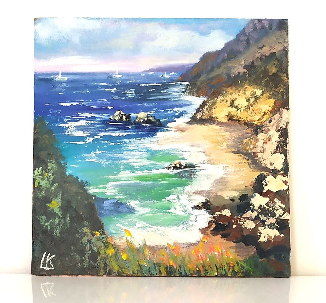 面板上的海洋油画海滩画岩石海岸画海浪艺术 - 海报/装饰画/版画 - 其他材质 