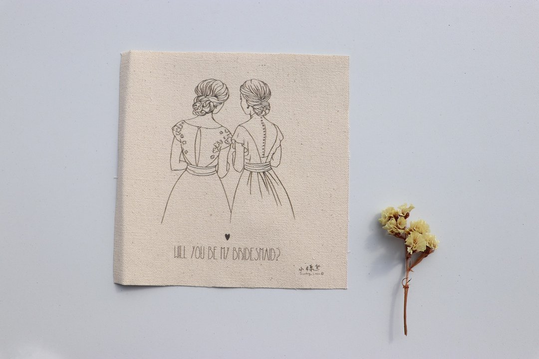 Wedding day 闺蜜伴娘 插画刺绣材料包 - 编织/刺绣/羊毛毡/裁缝 - 棉 