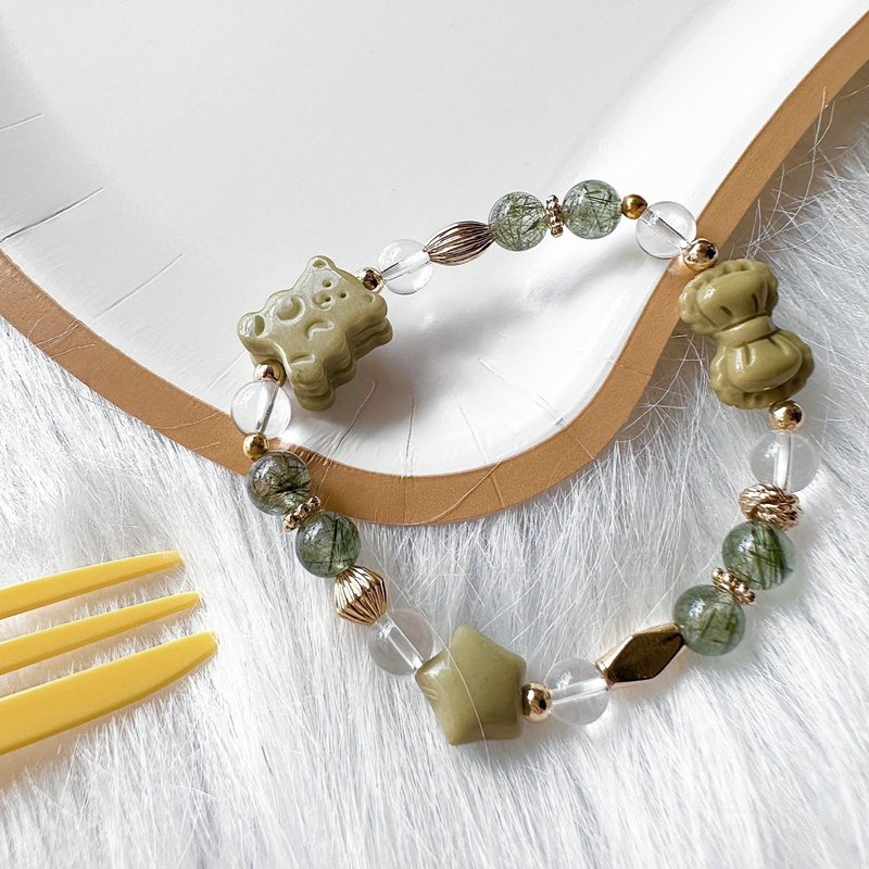 抹茶饼干熊的魔法糖果屋 绿发晶 白水晶 招财转运 手链 原创设计 - 手链/手环 - 半宝石 绿色
