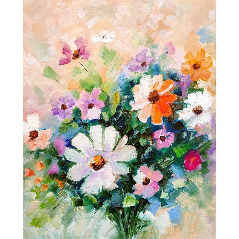 雏菊花束原创绘画花墙艺术花卉厚涂艺术手工油画油画原作 - 海报/装饰画/版画 - 其他材质 多色
