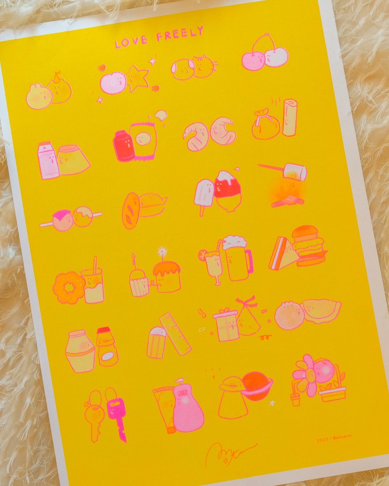 孔版海报LOVE FREELY - 海报/装饰画/版画 - 纸 黄色
