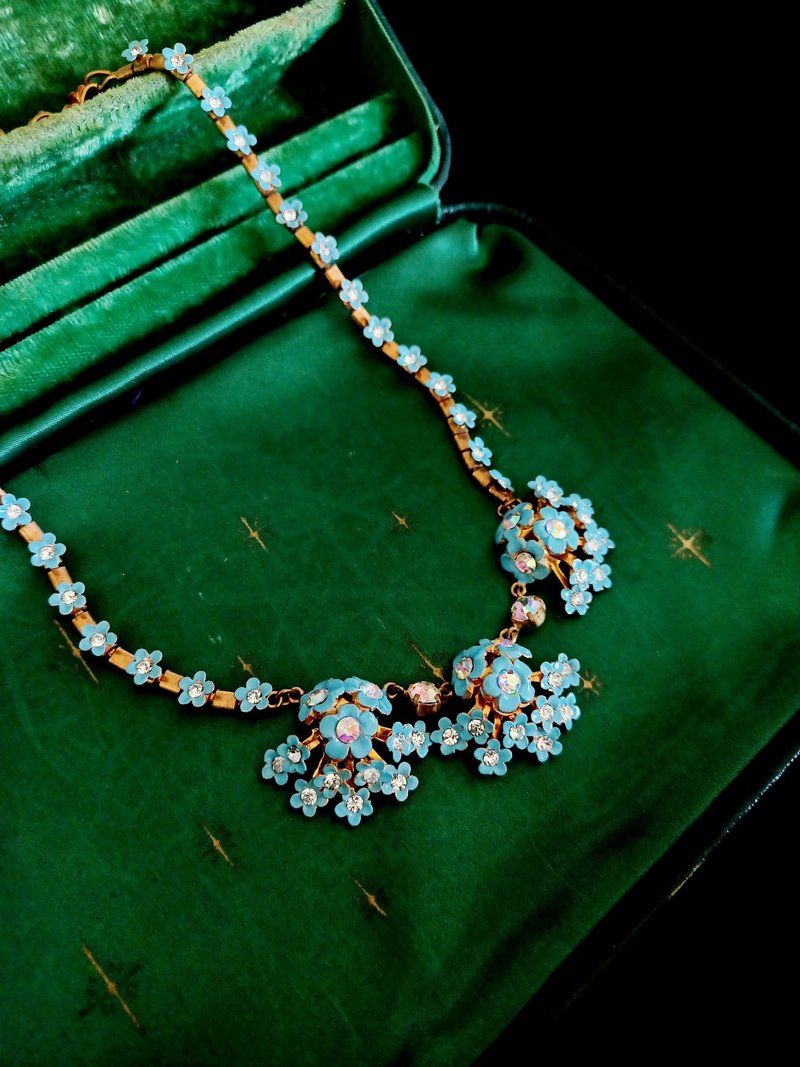 vintage jewelry 古董黄铜蓝色珐琅小雏菊项链 - 项链 - 其他金属 