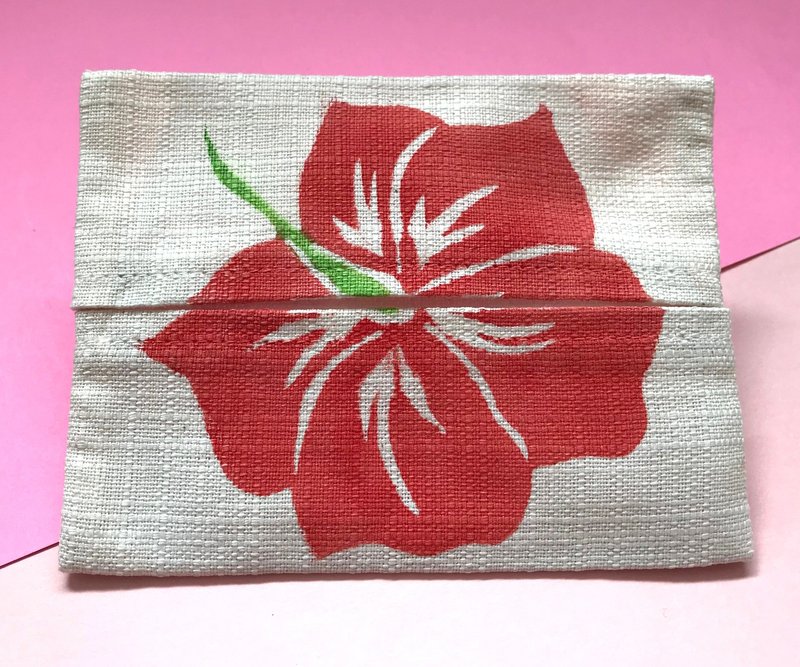 Hand-dyed Bingata (BINGATA) Pocket Tissue Case (Red) - 化妆包/杂物包 - 棉．麻 红色