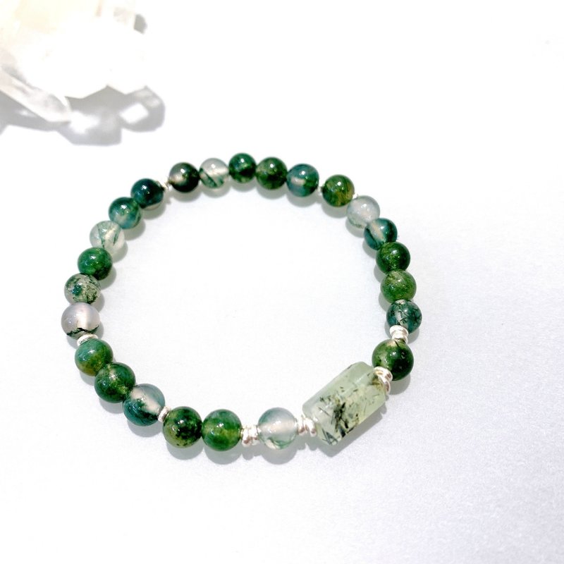 Ops Moss Agate bracelet - 水草玛瑙/葡萄石/纯银/心轮疗愈/手链 - 手链/手环 - 宝石 绿色