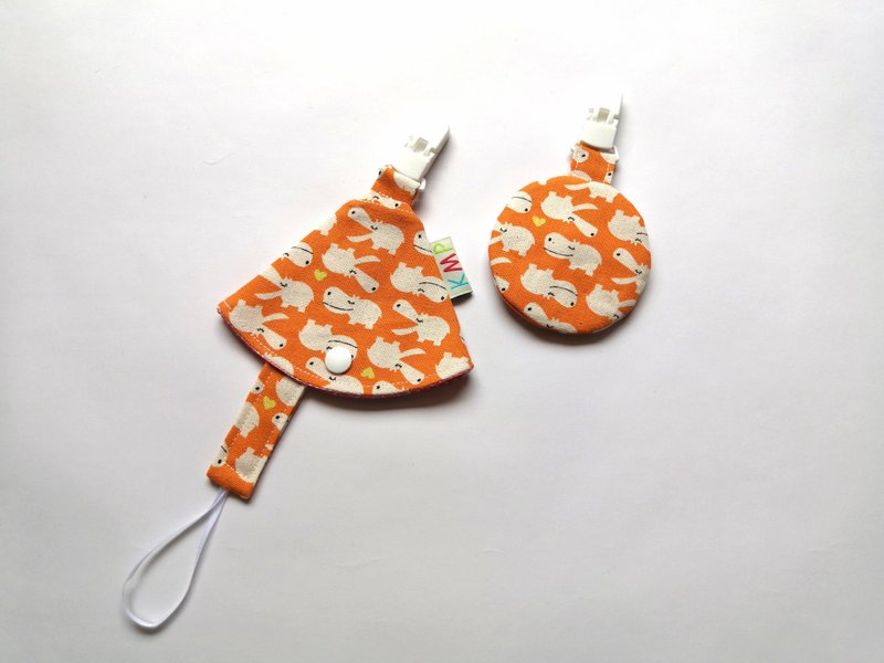 圆形平安袋 奶嘴夹 奶嘴收纳袋 组合 微笑河马 - 平安符/符袋 - 棉．麻 橘色