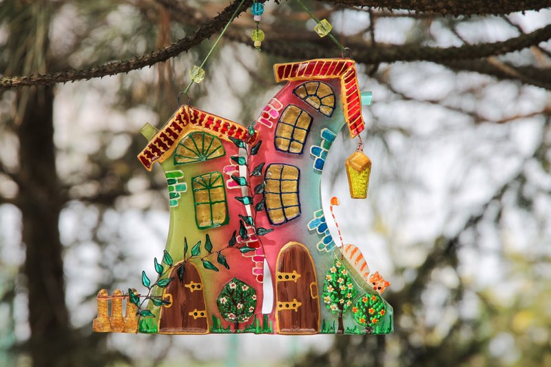 彩色玻璃鱼墙板彩绘艺术悬挂家居装饰大捕光器 - 墙贴/壁贴 - 玻璃 