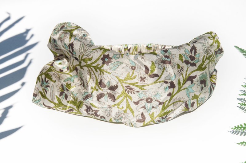 顶级丝绸发带/缤纷花朵发带/松紧发带/手工丝绸发带-宫殿花朵绿叶 - 发饰 - 丝．绢 多色