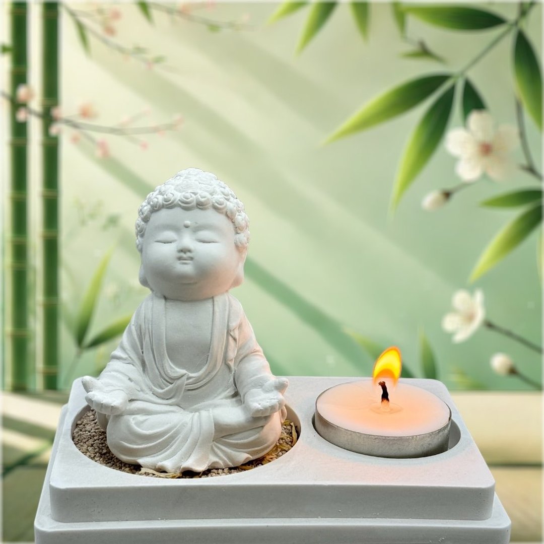 居家禅境美学 净念吉祥小佛之衲静 扩香烛台系列 可搭配精油扩香 - 香薰/精油/线香 - 水泥 白色