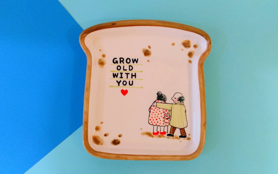 Grow Old With You ♥ 他Ｘ她  (爱情面包款） - 浅碟/小碟子 - 瓷 多色