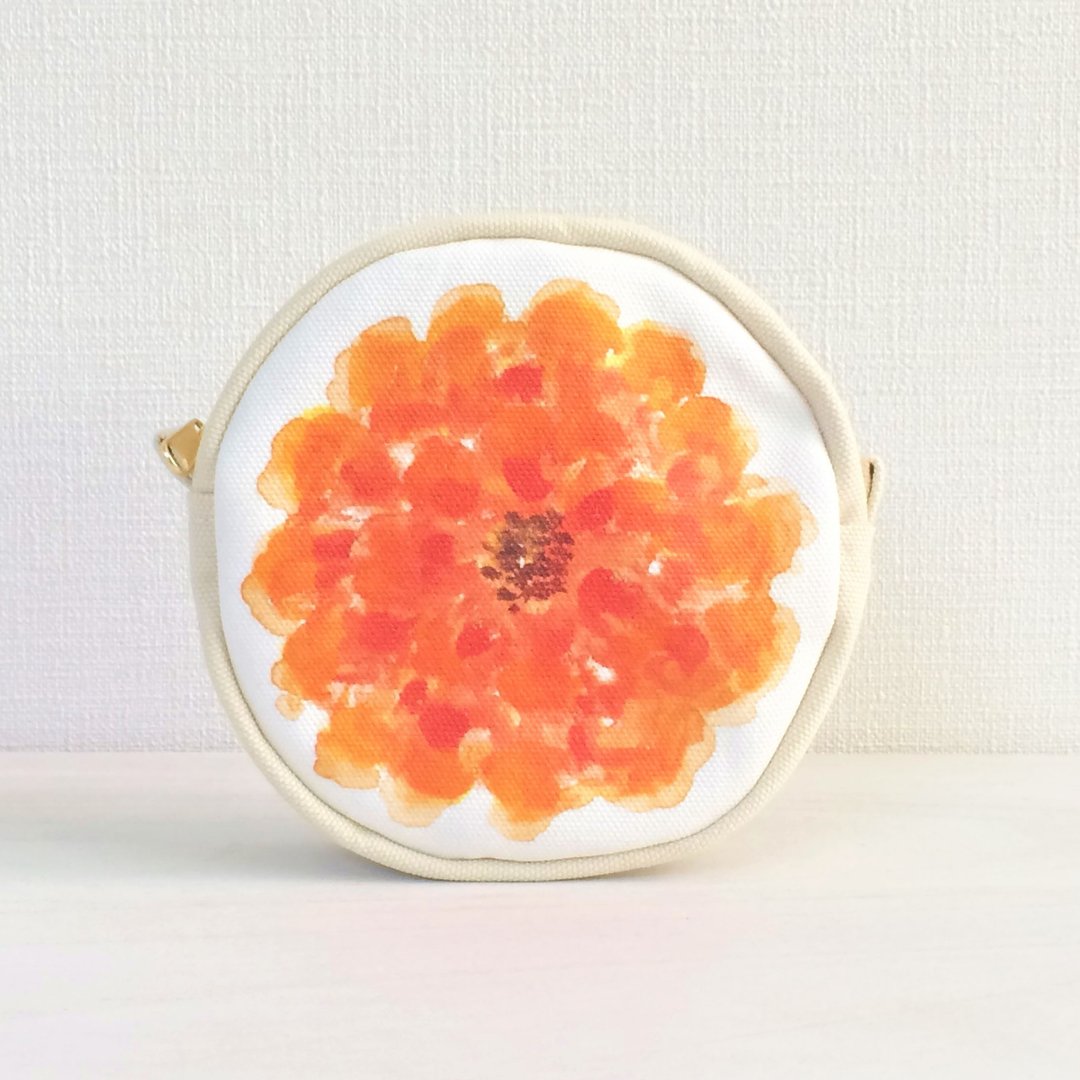 Bloom Flower Circle Pouch Floral Pattern Orange - 化妆包/杂物包 - 棉 橘色