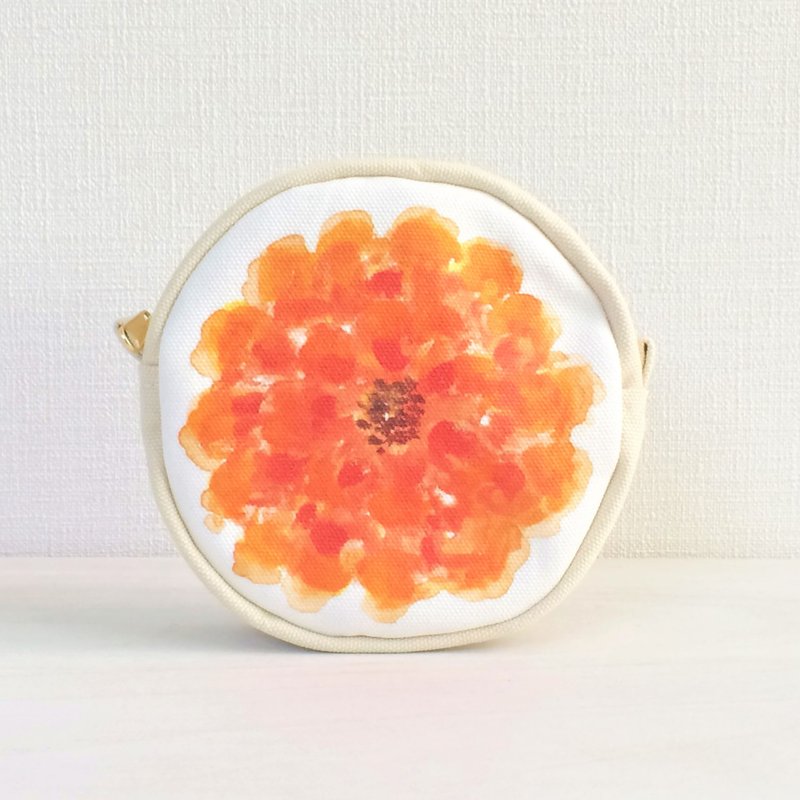Bloom Flower Circle Pouch Floral Pattern Orange - 化妆包/杂物包 - 棉．麻 橘色