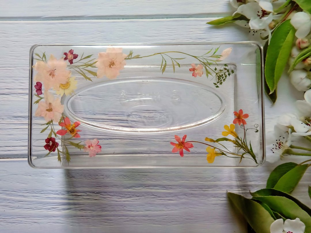 押花抽取式面纸盒-简约粉色款压克力面纸收纳盒 - 纸巾盒 - 压克力 粉红色