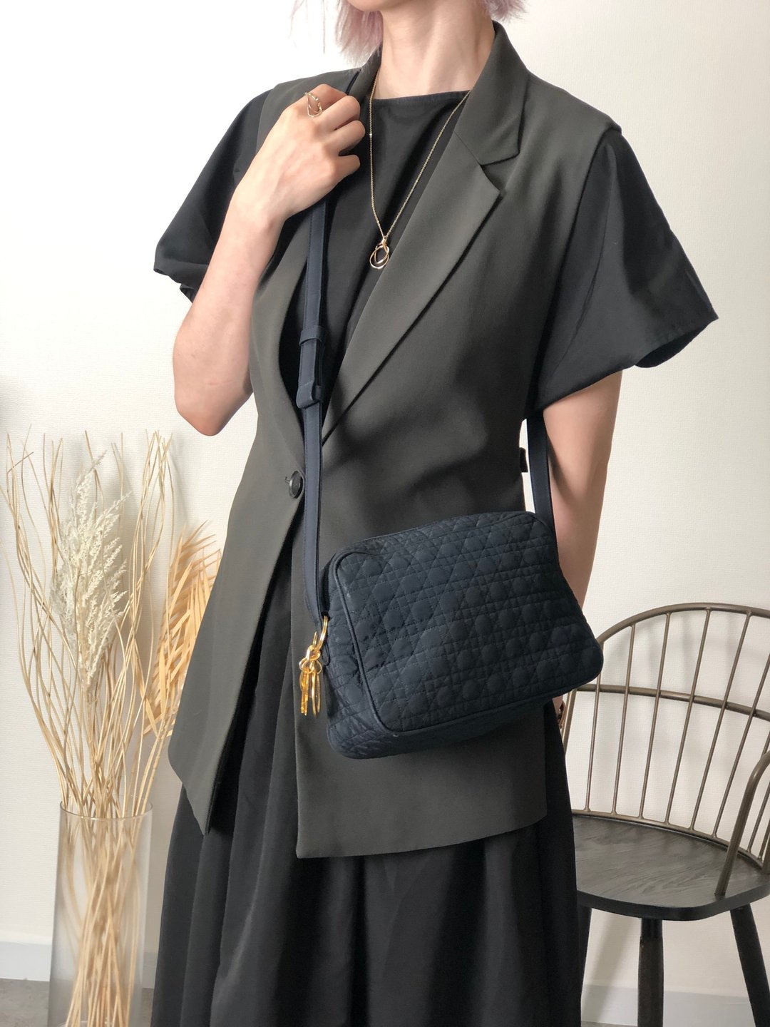 【 日本直送 名牌古着包 】Christian Dior 藤格纹 侧肩包 深海蓝 吊饰 尼龙 vintage pdtnij - 侧背包/斜挎包 - 尼龙 蓝色
