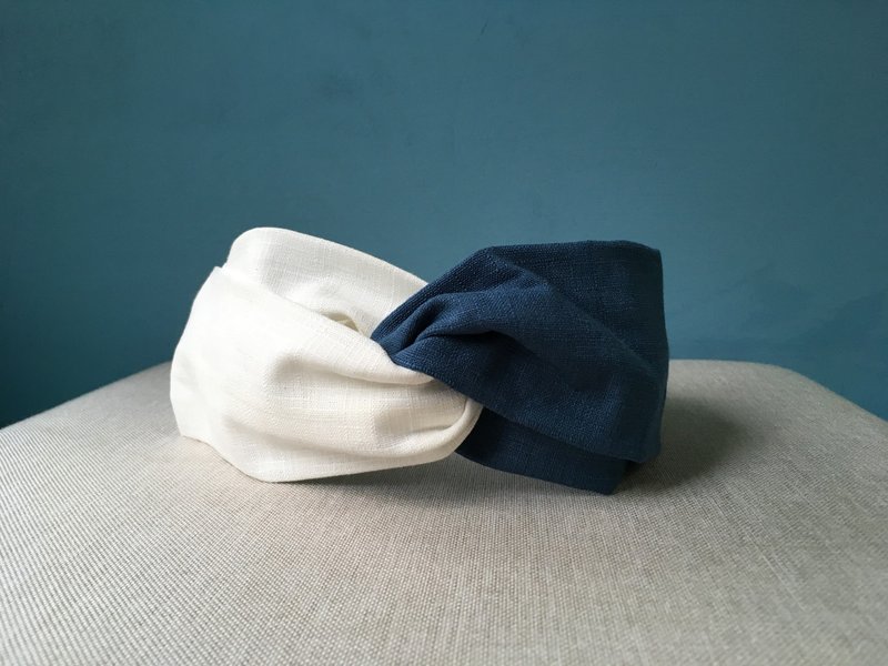 双色发带 / 无暇蓝 / 女神系 - 发带/发箍 - 棉．麻 白色