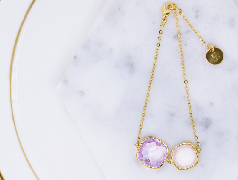 Edith & Jaz • 薰衣草紫水晶x粉晶Twin纯银手链 - 手链/手环 - 宝石 紫色