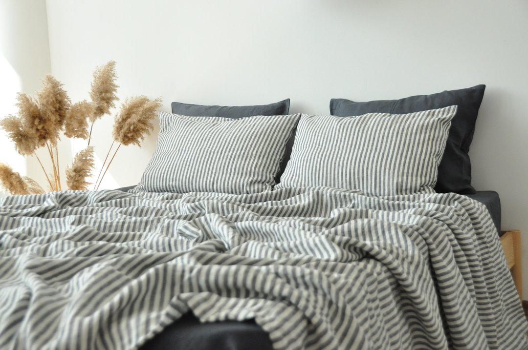 Striped linen sheet set / Flat+fitted sheet+2 pillowcases / Striped bedding - 寝具 - 亚麻 多色